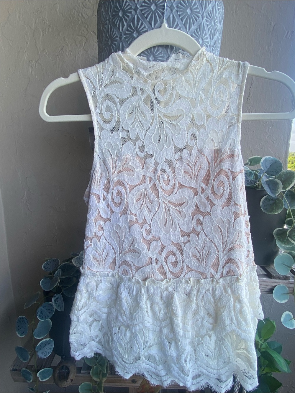 Women’s White Lace Overlay Tank
